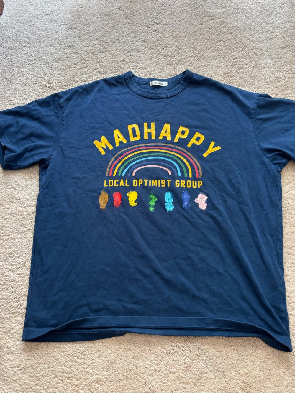 Madhappy Navy Tee with Rainbow 'Local Optimist Group' Graphic